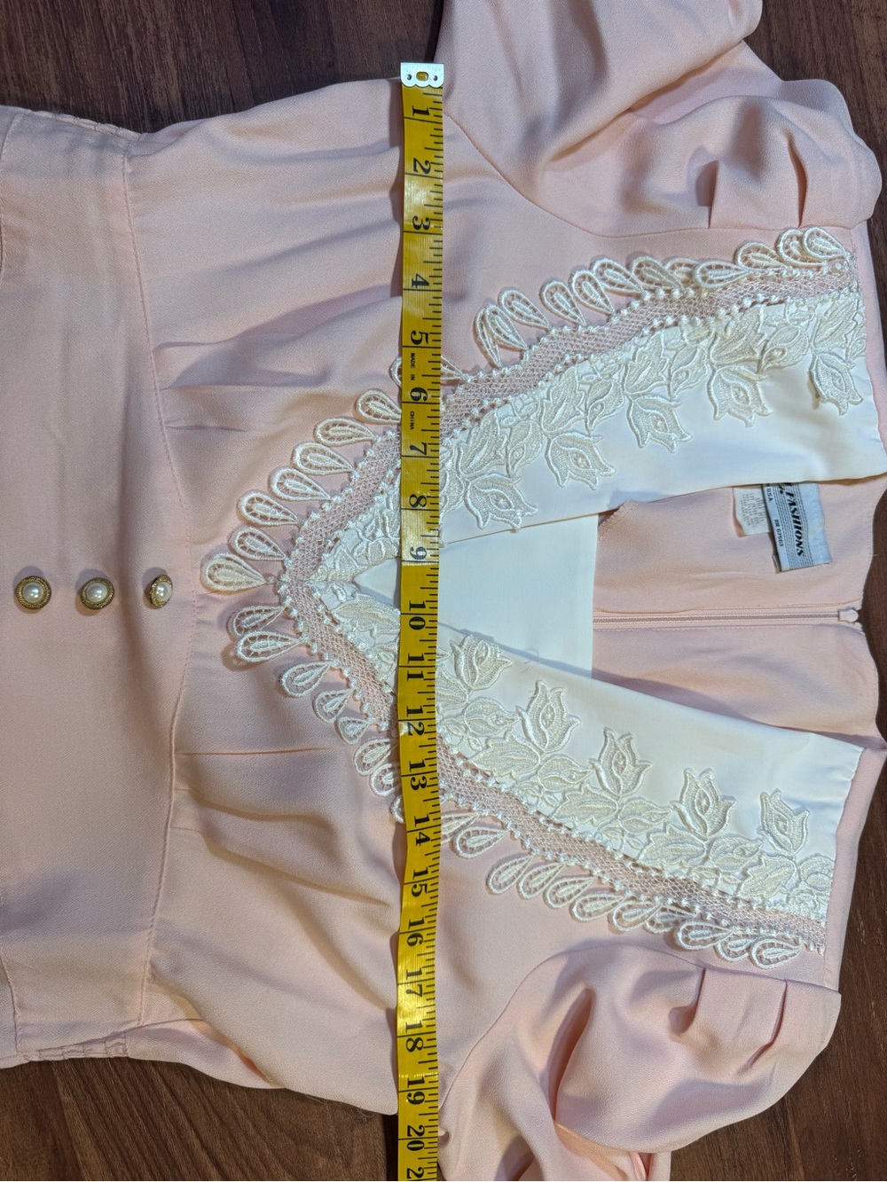 Vintage Pastel Pink Pearl Button Front Midi Dress, 1970s/ 1980s, size 12 - Picture 12 of 16